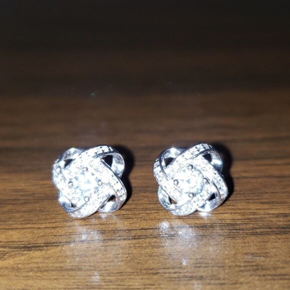 NEW 925 CZ Sterling Silver Love Knot Earrings - Picture 1 of 6
